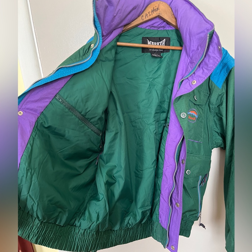 Vintage MARKER Retro 90s 80s Snowboard Ski Zip Off Sleeves Block Colors Hood, L - Picture 5 of 9